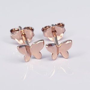 New 18K Rose Gold Plated 925 Silver Butterfly Stud Earrings